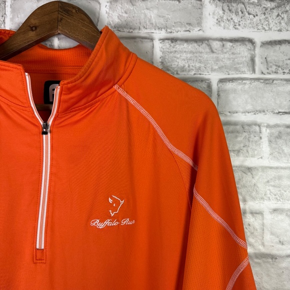 FootJoy x Buffalo Run Vibrant Orange Quarter Zip Golf Pullover Mens LARGE - Picture 2 of 8